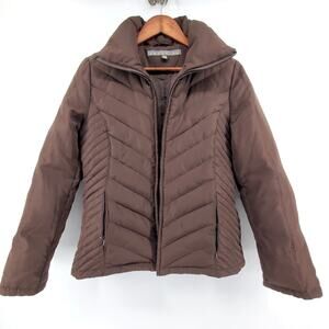 Kenneth Cole Reaction Womens Quilt Mid-Length Chocolate Brown Down Puffer Coat M